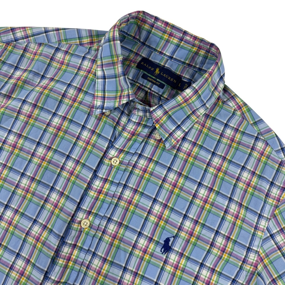 Polo Ralph Lauren Custom Fit Plaid Short Sleeve Button Down Shirt Men's L Preppy